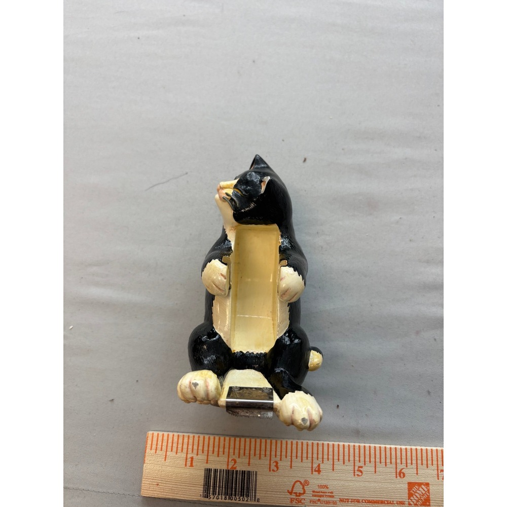 Vintage Figi Tuxedo Cat Tape Dispenser Black White Resin Desk Accessory TD-122
